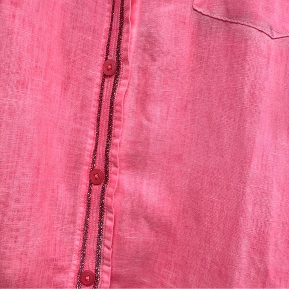 Soft Surroundings Pink LS Button Front Blouse Top Women Linen Cotton Size pm - Picture 2 of 5